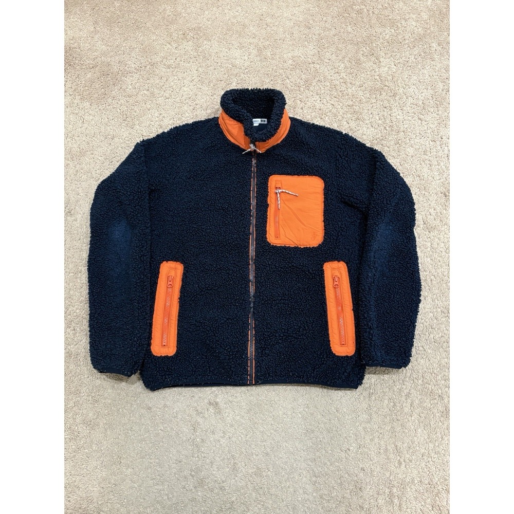 Uniqlo x JW Anderson Sherpa Pile Fleece Jacket Size Small Full Zip Navy & Orange